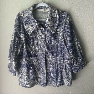 Coldwater Creek purple and White Relaxed Blouse with Notched Collar